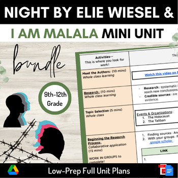 Preview of Night by Elie Wiesel and I am Malala by Malala Yousafzai Mini Unit BUNDLE