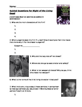 Preview of Night of the Living Dead Guided Questions
