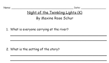 Preview of Night of the Twinkling Lights (K) Reading Comprehension