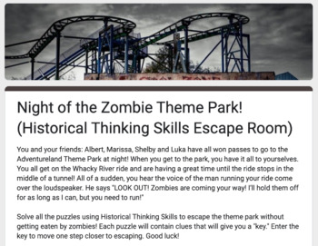 Preview of Night of the Zombie Theme Park! (Historical Thinking Skills Escape Room)