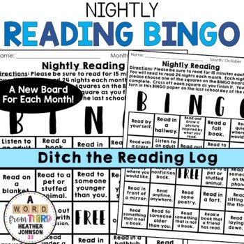 Preview of Nightly Reading BINGO Reading Log Alternative 