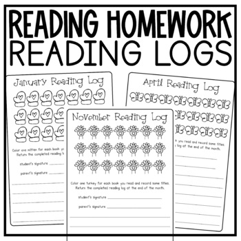 Preview of Nightly Reading Homework Monthly Reading Logs
