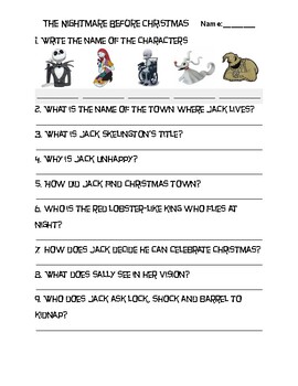 nightmare before christmas movie esl worksheet by sean graham tpt