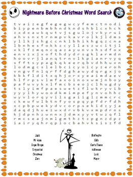 Nightmare Before Christmas Word Search Halloween by Peculiar Children