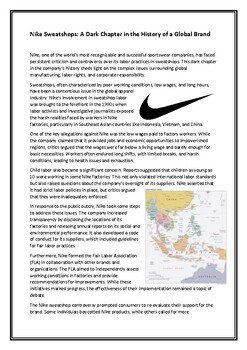 Preview of Nike Sweatshops Business Mini Case Study Worksheet Homework Activity No Prep