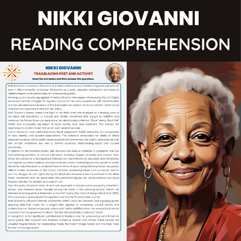 Preview of Nikki Giovanni Biography for Black History Month |  Black Art Movement Poetry