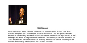 Preview of Nikki Giovanni Biography w/ Video Link