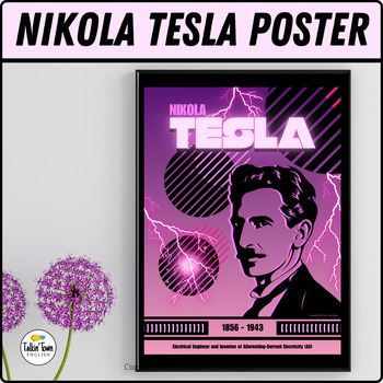 Preview of Nikola Tesla Portrait Poster Art Print for Science/Math/ELA Classroom Decor, PNG
