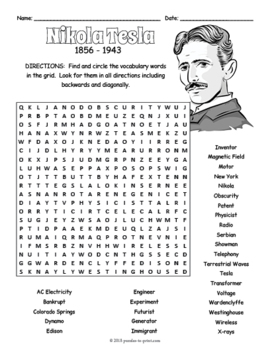 Nikola Tesla Word Search Puzzle Worksheet Activity By Puzzles To Print