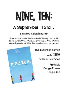 Preview of Nine, Ten: A September 11 Story Book Study (Printable and Digital Options)