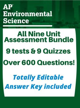 Nine Unit Tests and Nine Unit Quizzes for AP Environmental Science