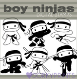 Ninja Boys Black Line Clip Art