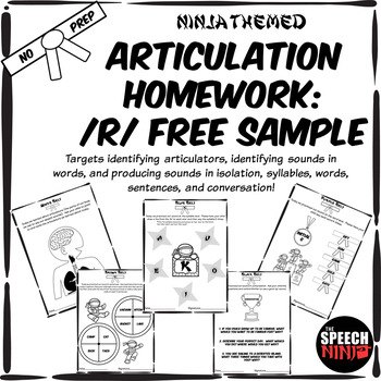 Preview of Ninja Themed Articulation Homework for R Free Sample