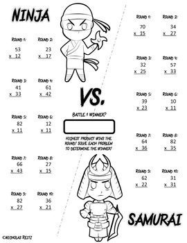 ninja vs samurai math battles two digit by two digit