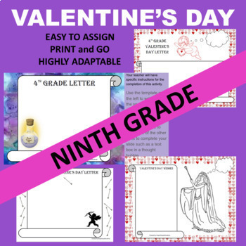 Preview of Ninth 9th Grade Freshman GOOGLE Valentine's Day Writing Activity Templates