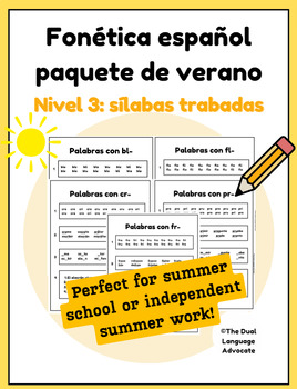 Preview of Nivel 3 Spanish Phonics Summer Packet - sílabas trabadas paquete de verano