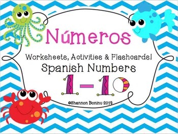 Preview of "Números" Spanish Numbers 1 - 10 worksheets & flashcards / Distance Learning