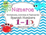 "Números" Spanish Numbers 1 - 10 worksheets & flashcards /