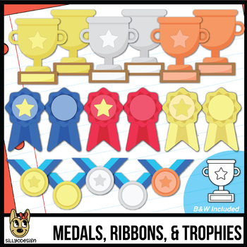 Preview of No Black Line-Trophies, Ribbons, & Medals | Awards Clip Art | Add your own text!