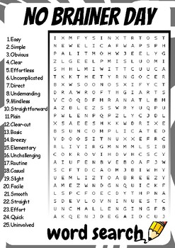 No Brainer Day Word Search Puzzle , No Brainer Day Word Search