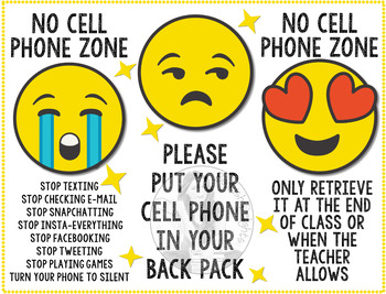 Preview of No Cell Phone Zone - Emoji Theme - Classroom Rule Poster