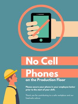 Preview of No Cell Phones on Production Floor-Food Safety Poster
