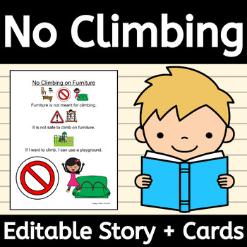 Preview of No Climbing on Furniture Social Skills Story for Autism Impulse Control EDITABLE