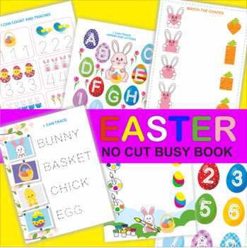 Preview of No Cut Busy Book. Easter Busy Book for Toddler. Easter preschool printable pack.