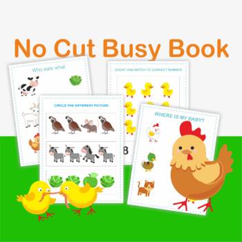 Preview of Farm Animals No Cut Busy Book Preschool Worksheets Printable Busy Book.
