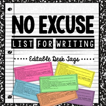 Preview of No Excuse List for Writing - Desk Tag