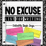 No Excuse List for Writing - Desk Tag
