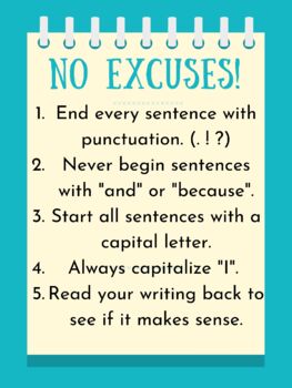 Preview of No Excuses Writing Poster