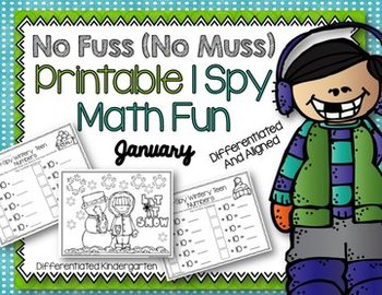 Preview of I SPY No Fuss No Muss Printable Math Fun for January-Differentiated and Aligned