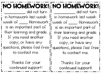 no homework letter to parents
