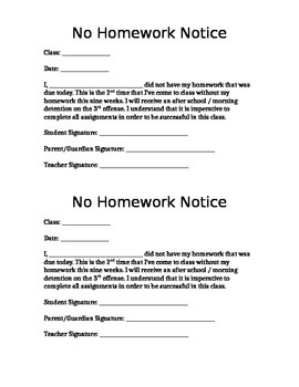 no homework form