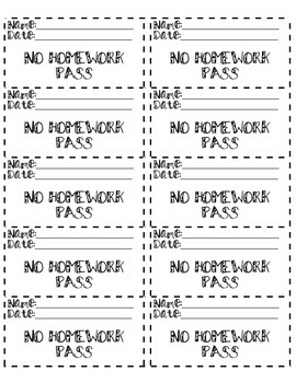 printable no homework pass