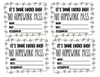 No Homework Pass Worksheets Teachers Pay Teachers