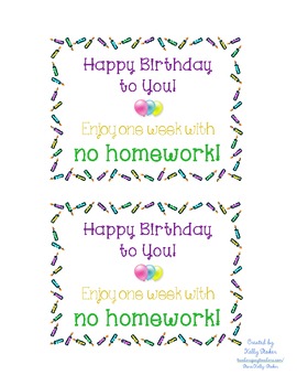 happy birthday no homework pass printable