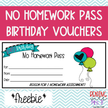 happy birthday no homework pass printable