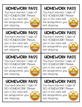 Preview of No Homework Passes FREEBIE