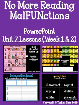 Preview of No More Reading MalFUNctions PowerPoint Level 3 Unit 7 Bundle Lessons *No Prep