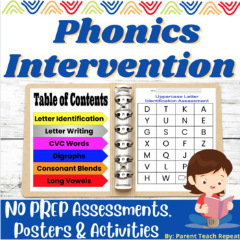 Preview of No PREP Phonics Reading Intervention Assessment Activities Binder Back to School