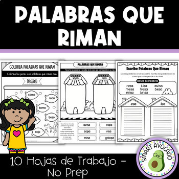 Preview of Spanish Rhyming Words - Rimas Actividades / Hojas de Trabajo  (10 Worksheets)