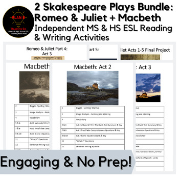 Preview of No Prep 2 Shakespeare Plays Mega Pack Romeo & Juliet & Macbeth Grades 7-12 ESL