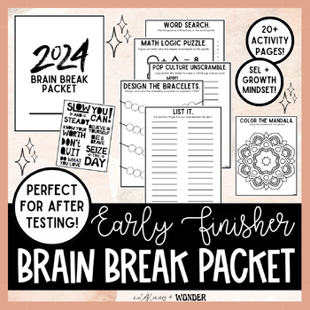Preview of No-Prep 2024 Brain Break Packet | Testing Early Finisher SEL Morning Work Puzzle