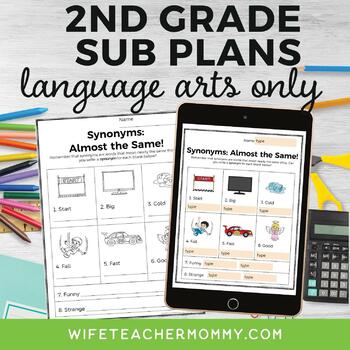 Preview of No Prep 2nd Grade ELA Sub Plans- Print & Digital Bundle