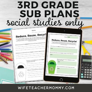 Preview of No Prep 3rd Grade Sub Plans Social Studies- Print & Digital Bundle