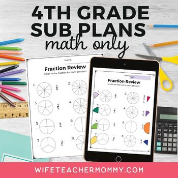 Preview of No Prep 4th Grade Math Sub Plans- Print & Digital Bundle
