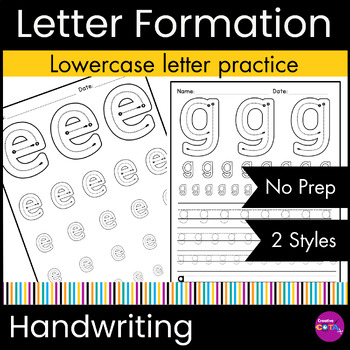 Preview of No Prep Kindergarten Handwriting Lowercase Letters Tracing Practice Worksheets