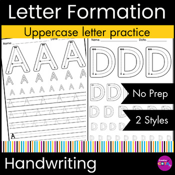 Preview of No Prep Kindergarten Writing ABC Uppercase Letter Tracing Practice Worksheets